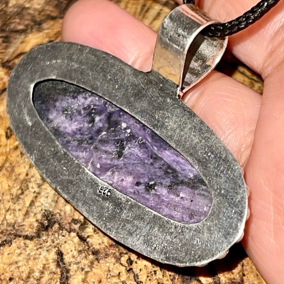 Russian Purple Charoite Pendant 1 1/2”x1 7/8” - Picture 7 of 13